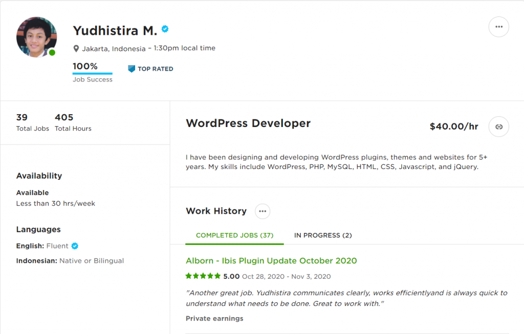 freelance profile sample