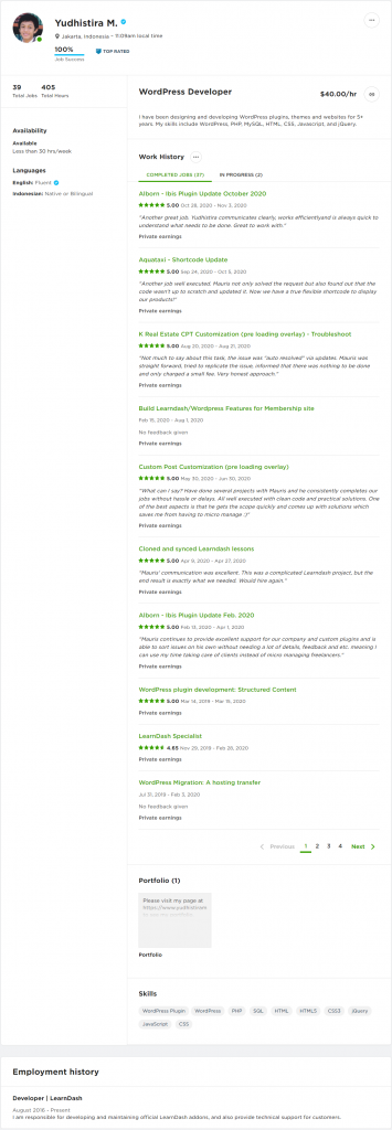 freelance profile page